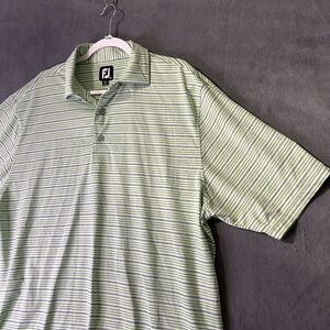 Footjoy Polo Golf Shirt‎ Men XL Green Striped Stretch Collared Outdoor